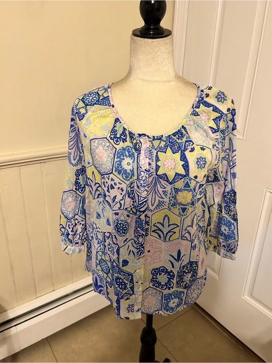 Talbots Tops - Talbots 3/4 Sleeve Cotton Voile Button Down Top Size Medium Petite (EUC)